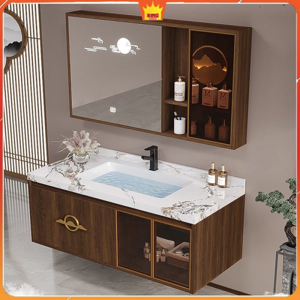 Tủ lavabo thiết kế hiện đại với gương cảm ứng và không gian lưu trữ tiện ích, cải thiện trải nghiệm phòng tắm