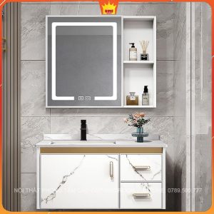 Phong cách phòng tắm với tủ Lavabo mặt đá và gương led