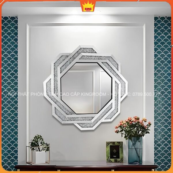 Gương Đẹp Cổ Điển KH01 trang trí phòng khách với khung màu bạc