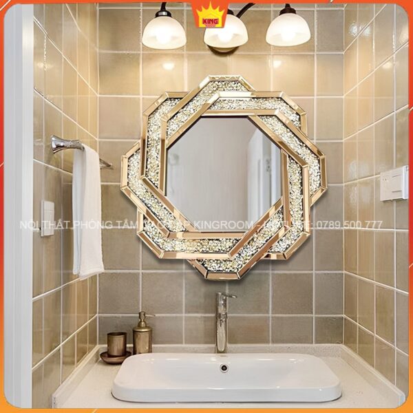 Gương Đẹp Cổ Điển KH01 trong phòng tắm với khung màu vàng