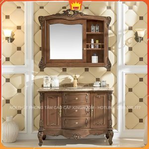 Tủ lavabo gỗ D90 và gương cổ điển trong không gian phòng tắm