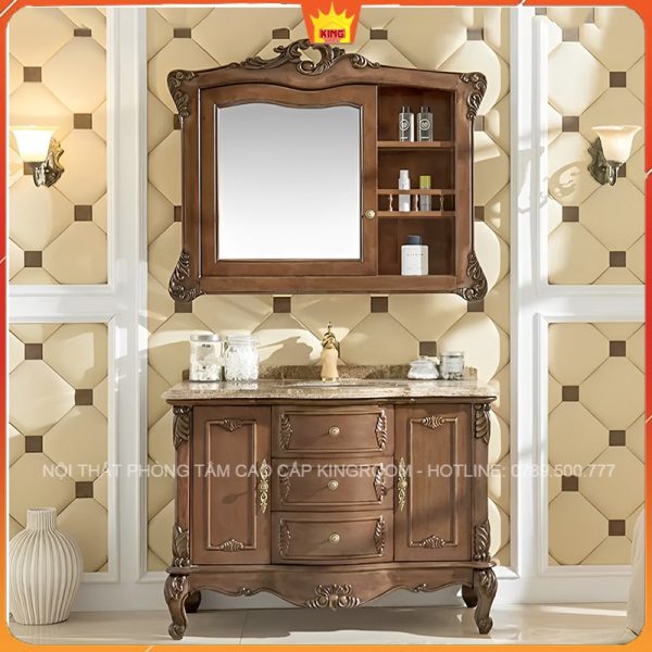Tủ lavabo gỗ D90 và gương cổ điển trong không gian phòng tắm