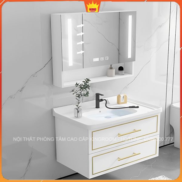 Nội thất phòng tắm KINGROOM với tủ lavabo Inox 304 TS82 và gương thông minh