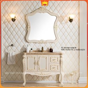 Bộ tủ lavabo và gương tân cổ điển với kích thước đa dạng, phù hợp với mọi không gian phòng tắm.