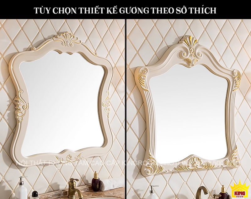 Gương phòng tắm tân cổ điển với khung hoa văn mạ vàng nổi bật, tùy chọn thiết kế theo sở thích cá nhân