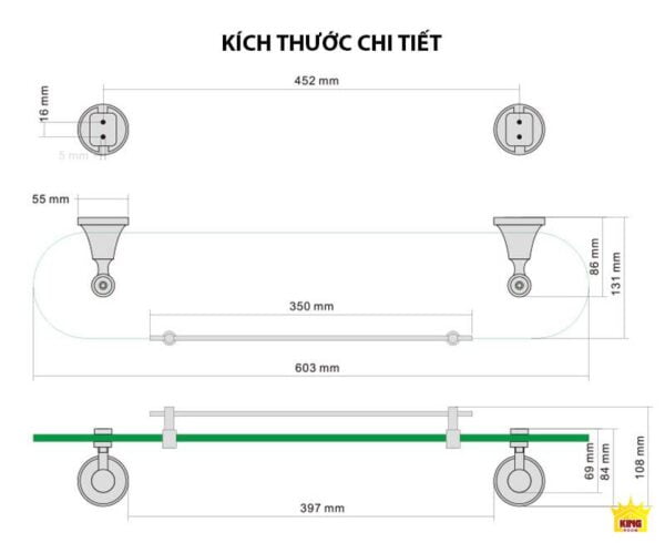 Kích thước thiết bị kệ nhà tắm KS50