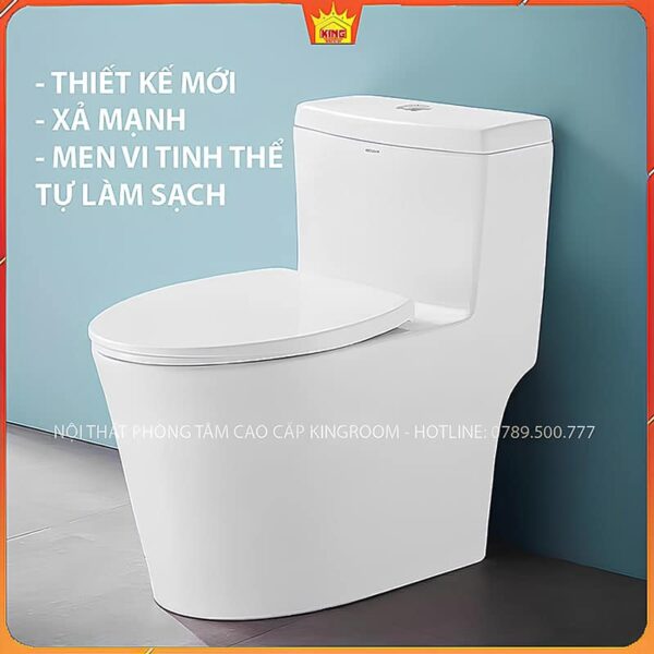 Bồn cầu liền khối với tính năng xả mạnh và men tự làm sạch.