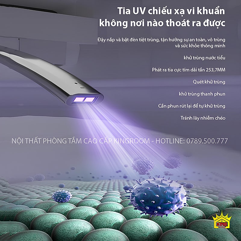 Đèn UV khử trùng của bồn cầu thông minh CS7 chiếu xạ vi khuẩn.