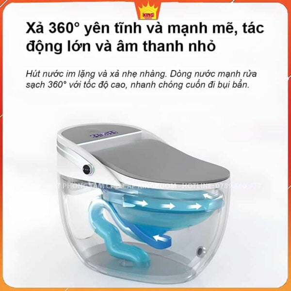 Xả 360° của Bồn Cầu Thông Minh KS5 với khả năng xả mạnh và êm ái.