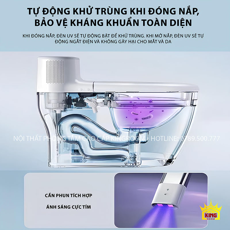 Bồn cầu thông minh MS9-Kingroom với tính năng khử trùng tự động khi đóng nắp, bảo vệ kháng khuẩn với đèn UV